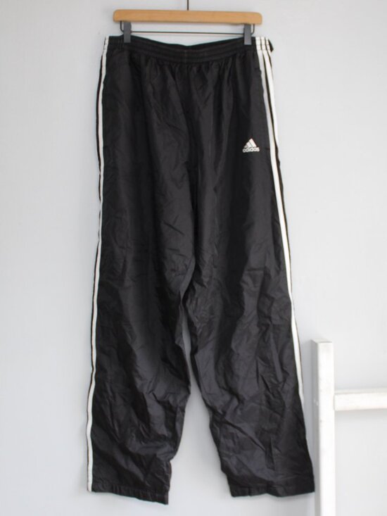 adidas Other - Adidas VTG Y2K Nylon Black Tearaway Track Pants Snap Sides 3-Stripes Mens sz 2XL